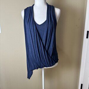 ELLA MOSS Drape Front Layered Tank Top Shirt Size Medium Blue Heathered Grey